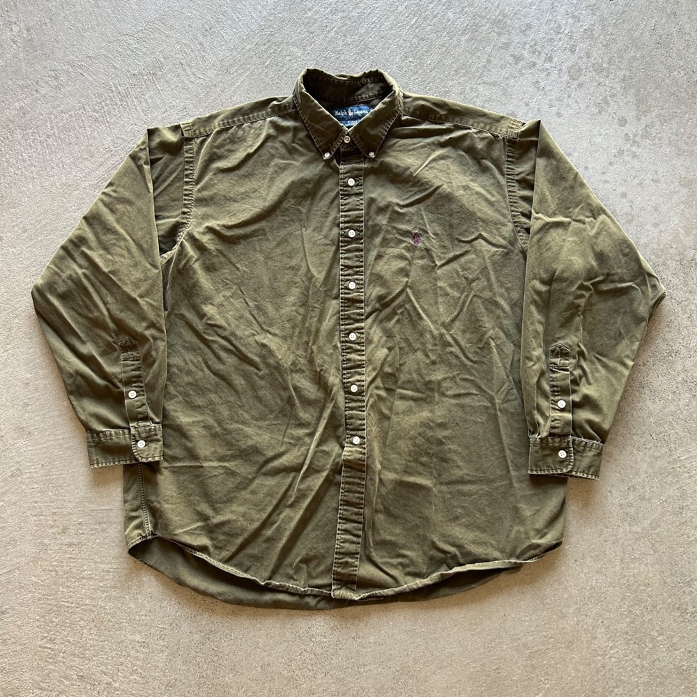 Vintage Polo Ralph Lauren Shirt Size XXL Olive Green Blake Cotton Button Down